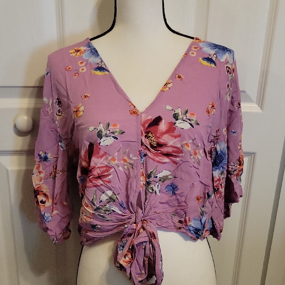 Ru21 Floral Purple Women's Top Small